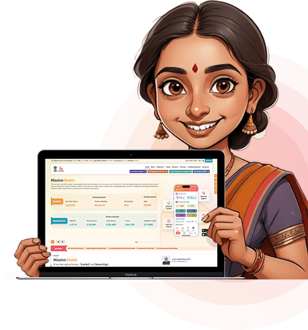 Illustration showing women empowerment and support services under Mission Shakti